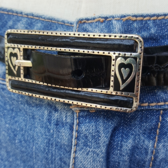 BRIGHTON ♡ Gorgeous Vintage 2-Sided Black \'n Brown Leather Belt with ?\'s ML|32 main image 5